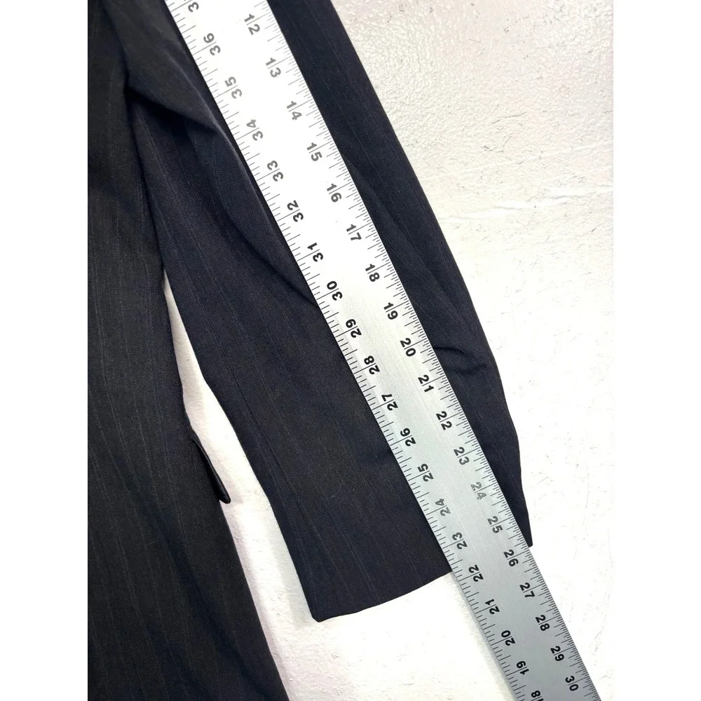 vtg 90s Double Breasted 42L 36x33 Gray Stripe 2pc Pant Suit Wool Profilo Pleated